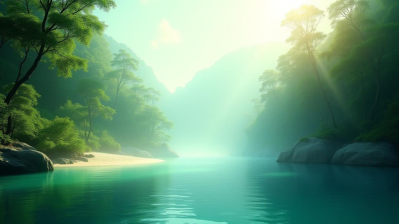 Serene forest with dappled sunlight, representing sustainable living and natural wellness